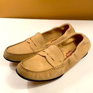 Salvatore Ferragamo tan suede penny loafers